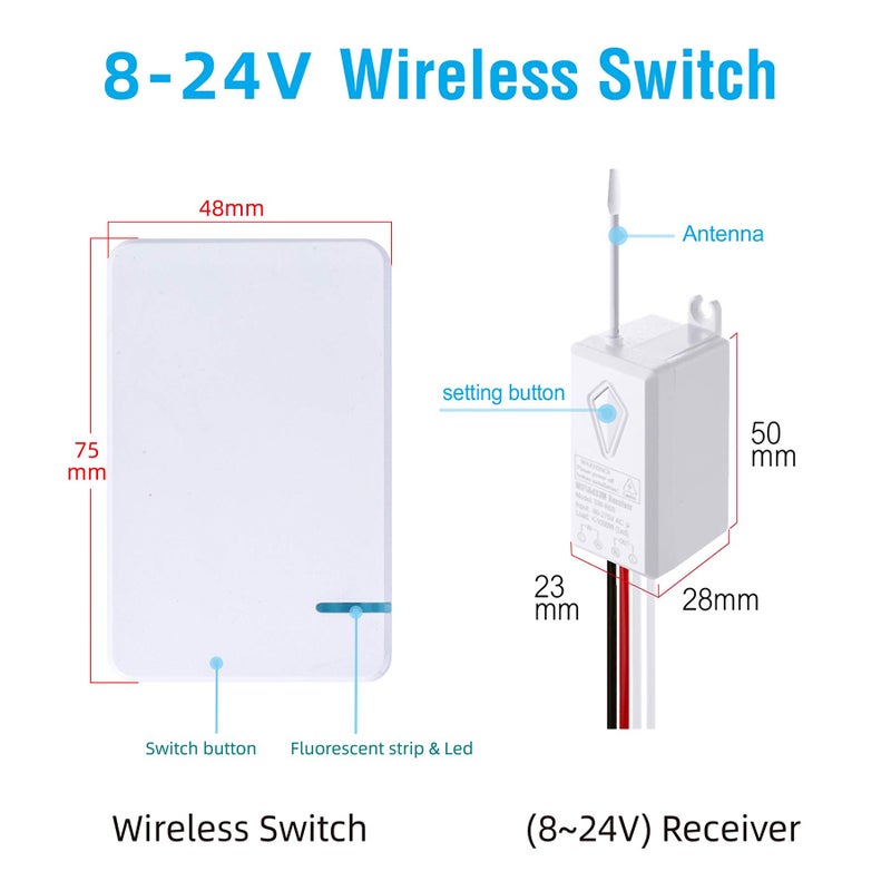 HENDUN DC 8V 12V 24V RF Wireless Switch Transmitter & Receiver, 1 Ch 433 Long Range Remote Controller for RV Autos Truck Motor Security Systems Garage Rolling Shutter Door - Image 2